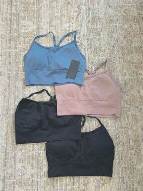 99 Degree by Reflex Set of 4 Seamless Scoop Bralette - Pink, Blue & Black